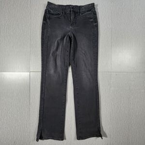 NYDJ Marilyn Straight Jeans Womens 4 Black Denim Lift Tuck Ankle Slit